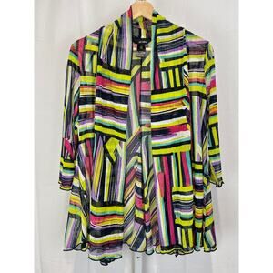 ALI MILES Multicolor Striped Open Cardigan Topper 3/4 Sleeve Mesh Petite S PS